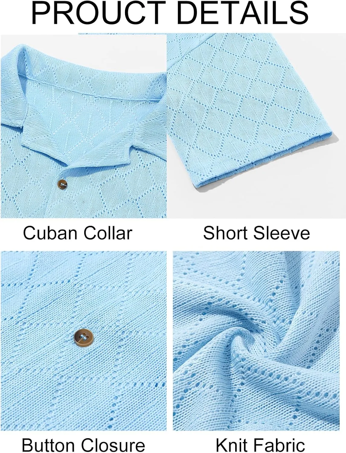 Runcati Mens Knit Button Down Shirts Casual Cuban Collar Short Sleeve Shirt Summer Beach Hollow Out Tops