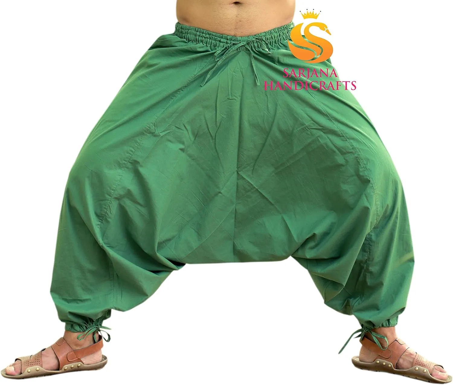 SARJANA HANDICRAFTS Men's Cotton Harem Yoga Baggy Genie Boho Pants