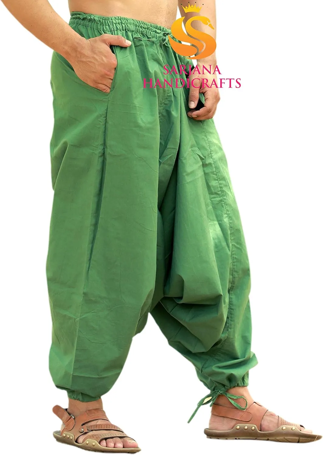 SARJANA HANDICRAFTS Men's Cotton Harem Yoga Baggy Genie Boho Pants