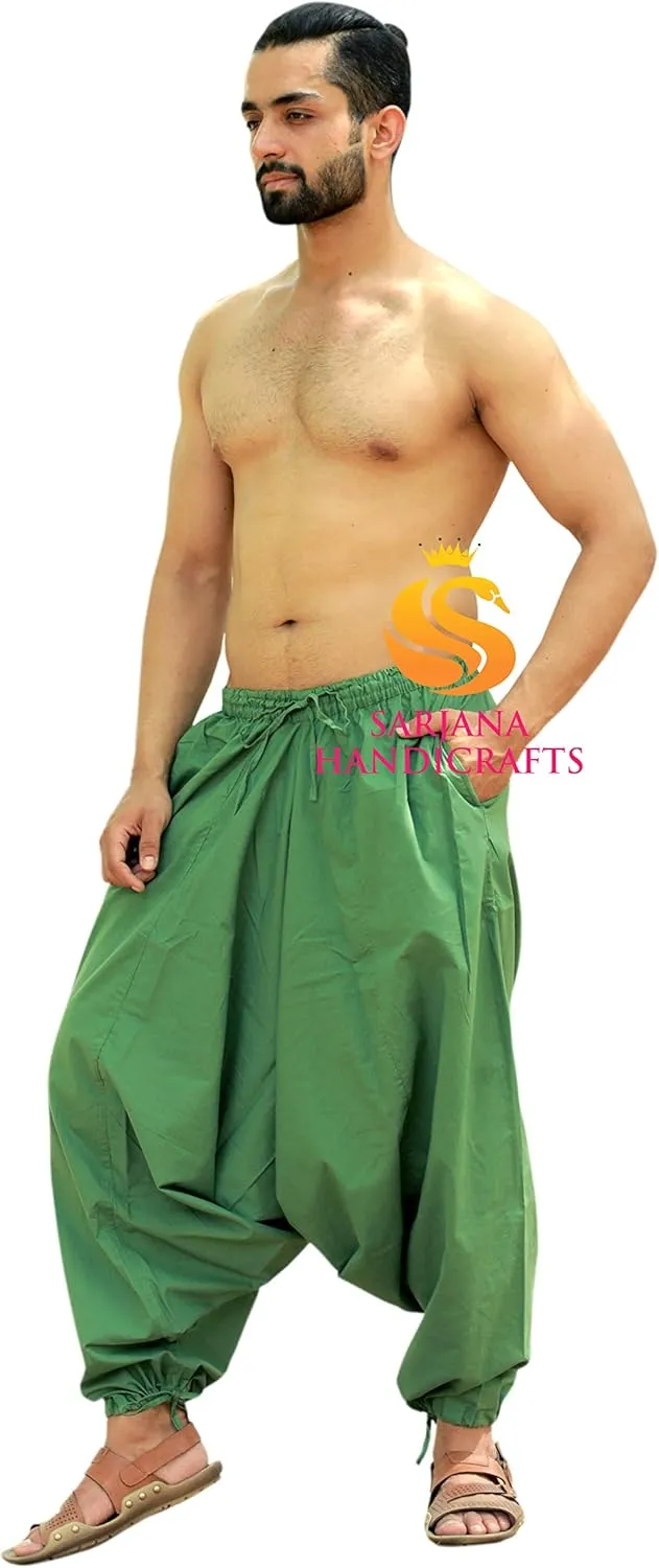 SARJANA HANDICRAFTS Men's Cotton Harem Yoga Baggy Genie Boho Pants