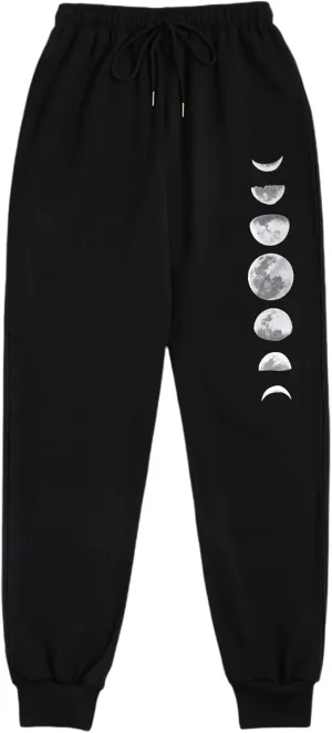 SOLY HUX Women's Moon Print Elastic High Waisted Sweatpants Joggers Pants
