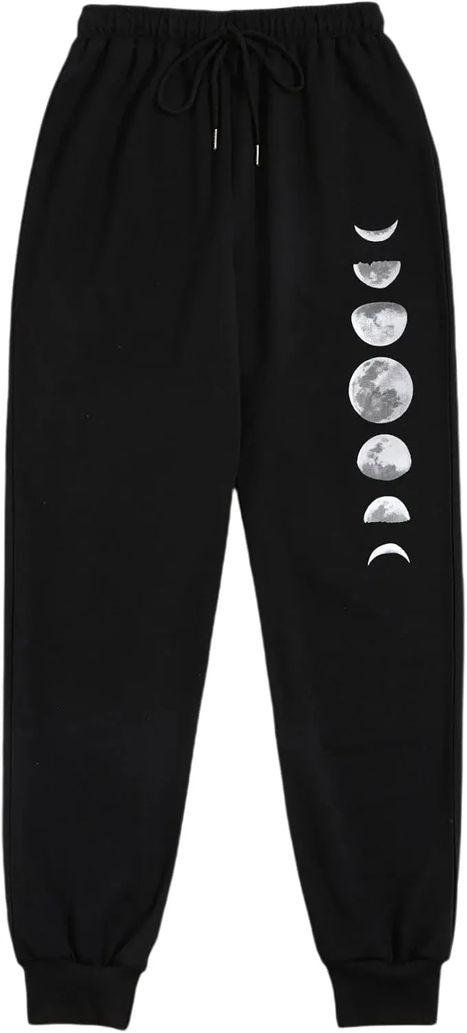 SOLY HUX Women's Moon Print Elastic High Waisted Sweatpants Joggers Pants