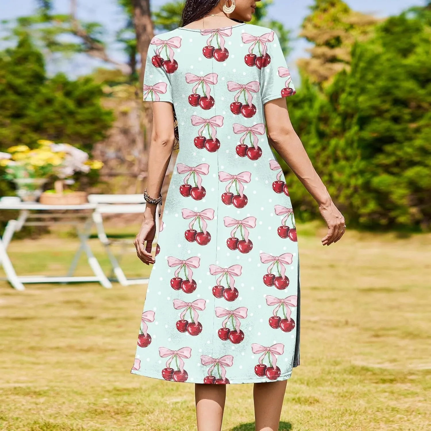 Summer Dresses for Women 2025 Beach Boho Hawaiian Casual Crewneck Short Sleeve Midi Formal Bodycon Vacation Sun Dress