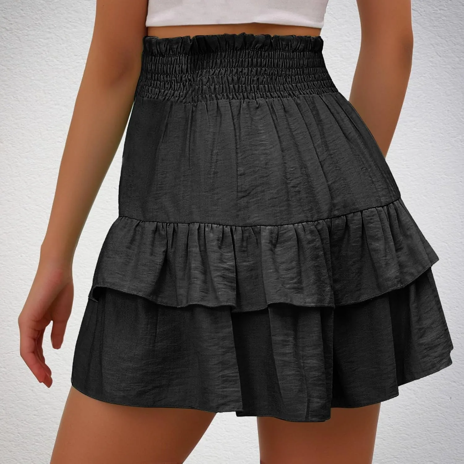 Summer Linen Shorts for Women Dressy Casual Elastic High Waisted Skorts 2025 Fashion Ruffle Pleated Flowy Short Pants