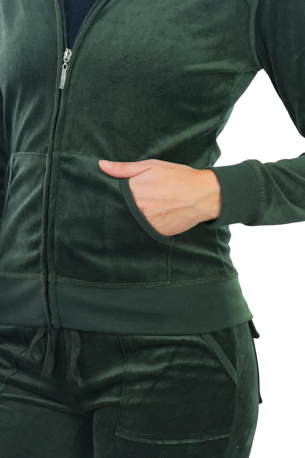 ToBeInStyle Women's Velour Tracksuit Zip-Up Hooded Jacket and Matching Pants