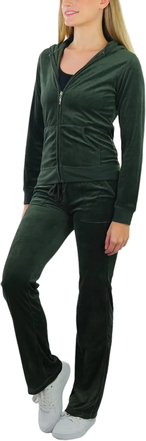 ToBeInStyle Women's Velour Tracksuit Zip-Up Hooded Jacket and Matching Pants
