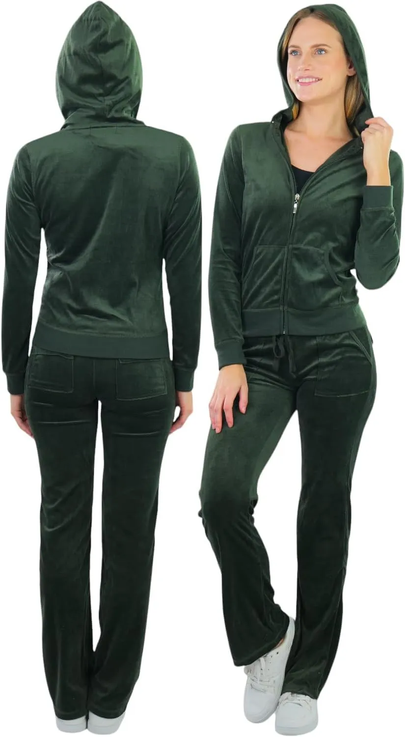 ToBeInStyle Women's Velour Tracksuit Zip-Up Hooded Jacket and Matching Pants