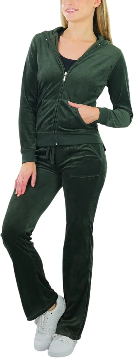 ToBeInStyle Women's Velour Tracksuit Zip-Up Hooded Jacket and Matching Pants