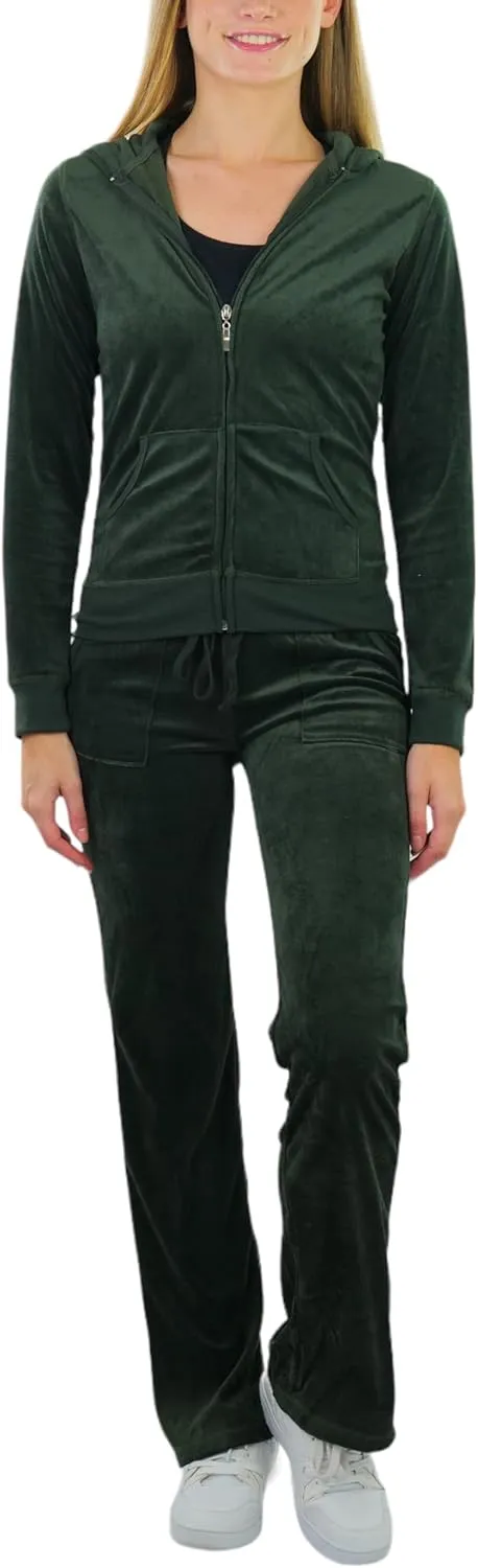 ToBeInStyle Women's Velour Tracksuit Zip-Up Hooded Jacket and Matching Pants