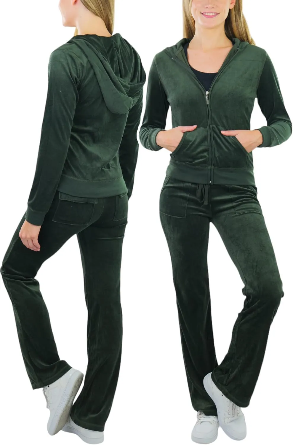 ToBeInStyle Women's Velour Tracksuit Zip-Up Hooded Jacket and Matching Pants