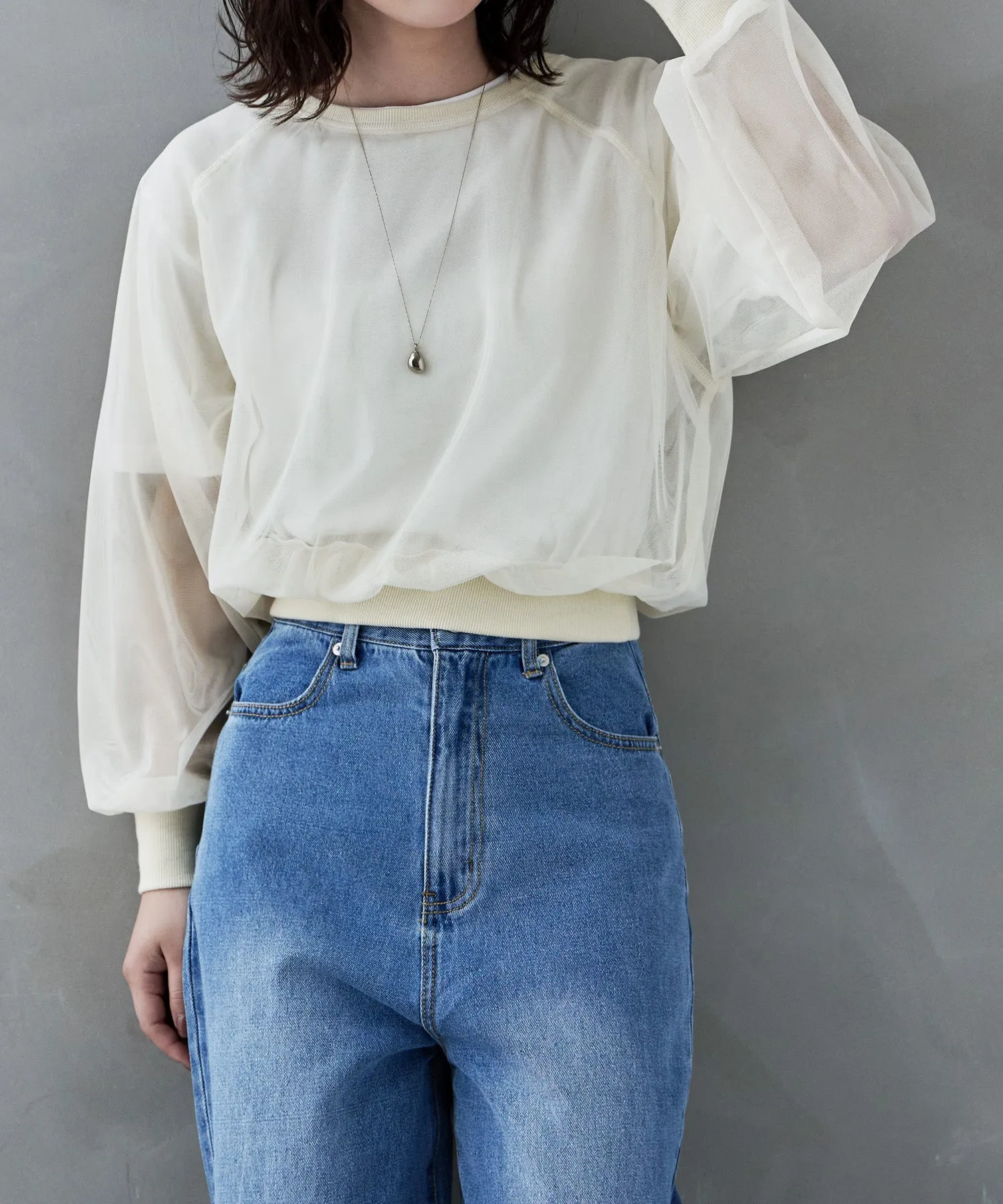 Tulle raglan sleeve tops