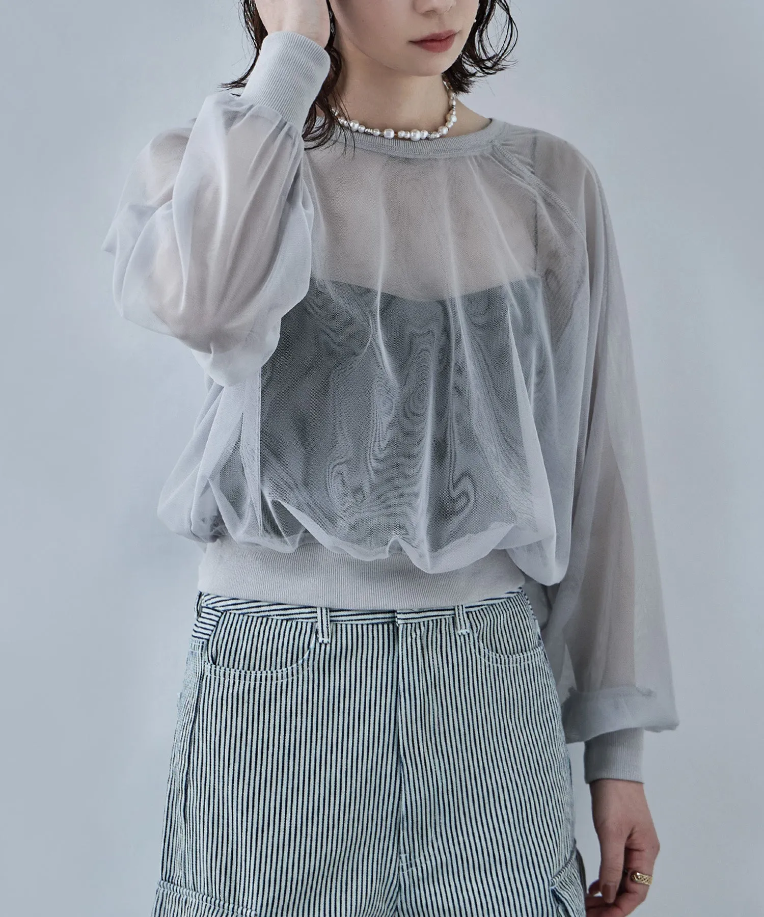 Tulle raglan sleeve tops