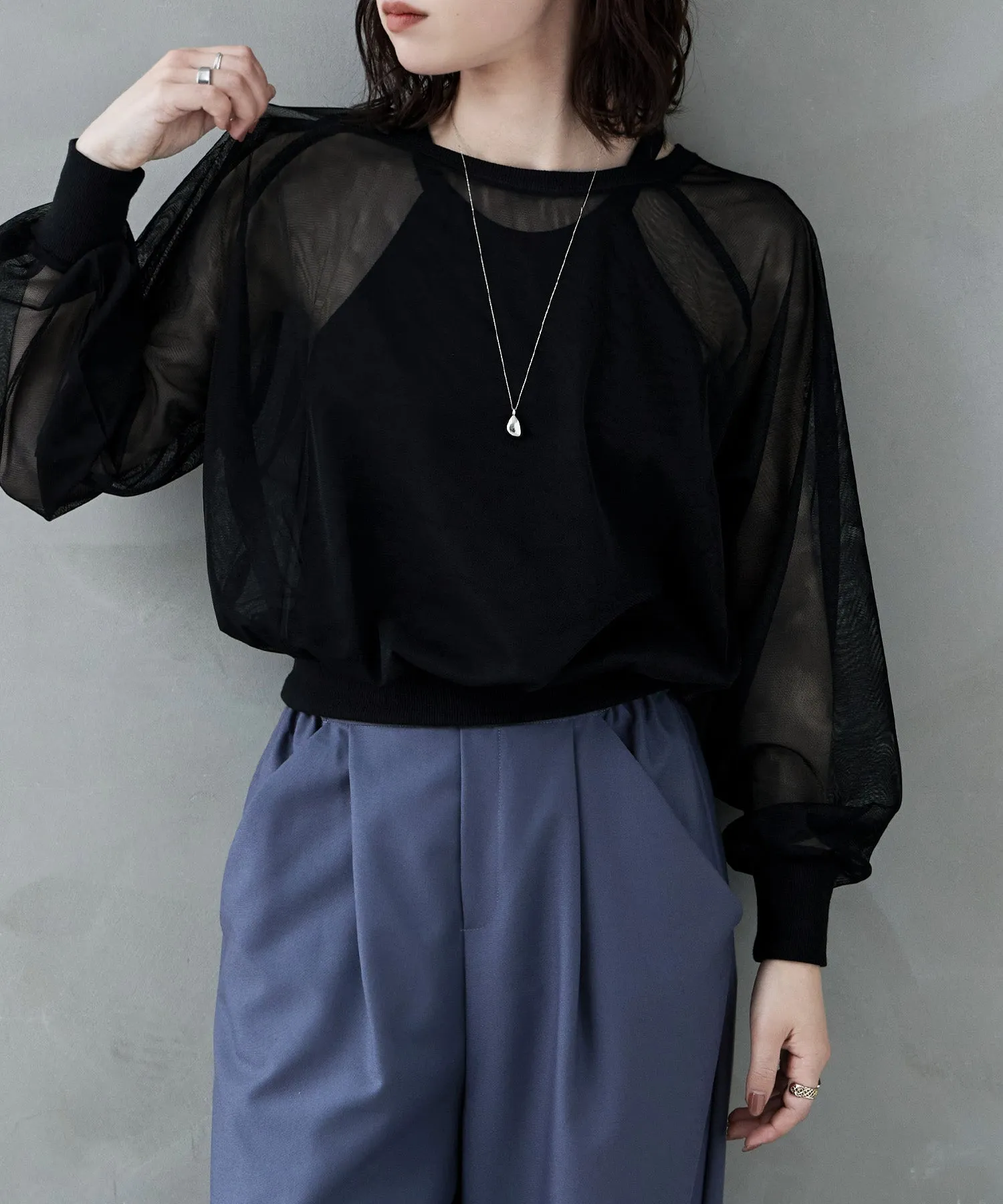 Tulle raglan sleeve tops