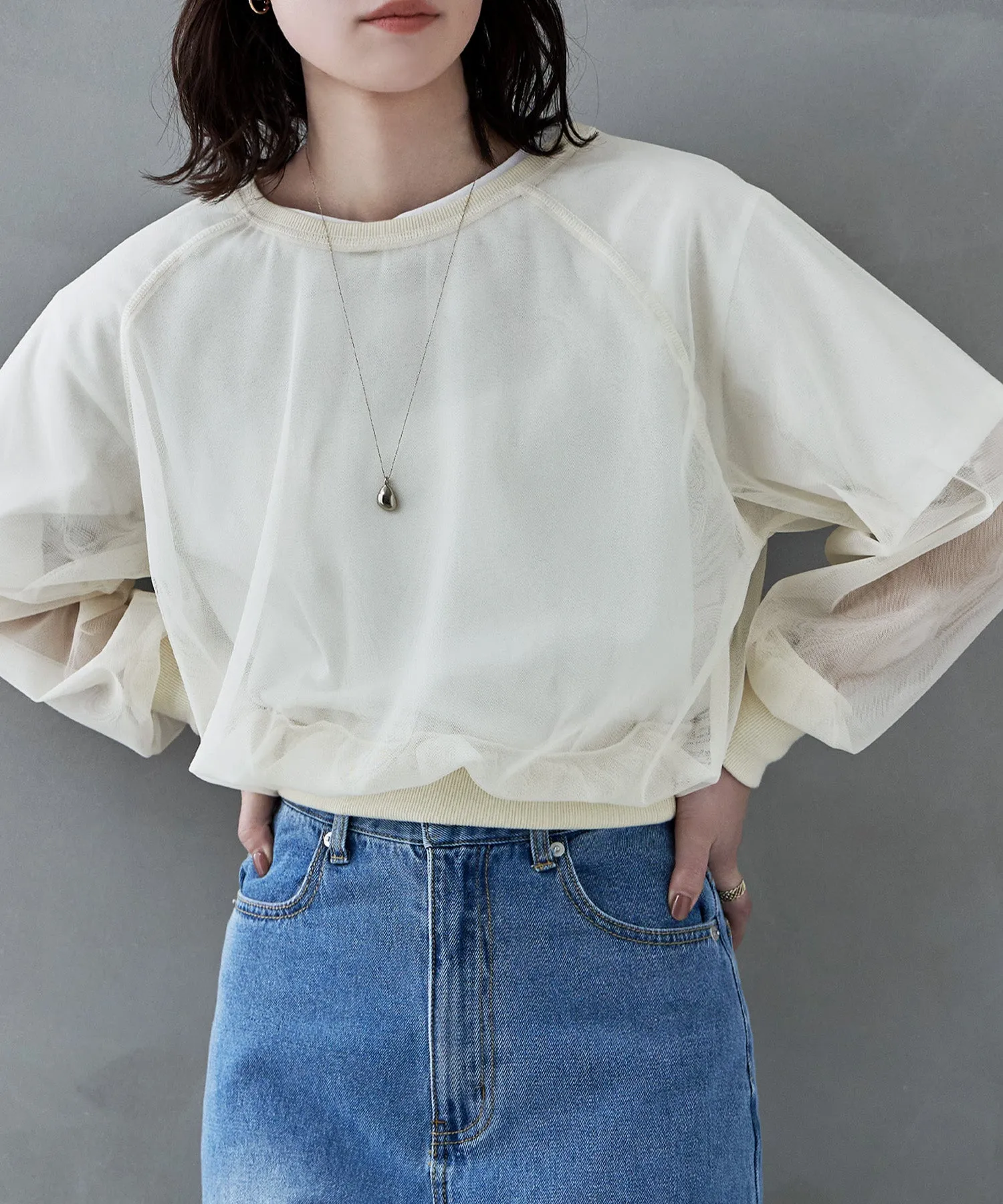 Tulle raglan sleeve tops