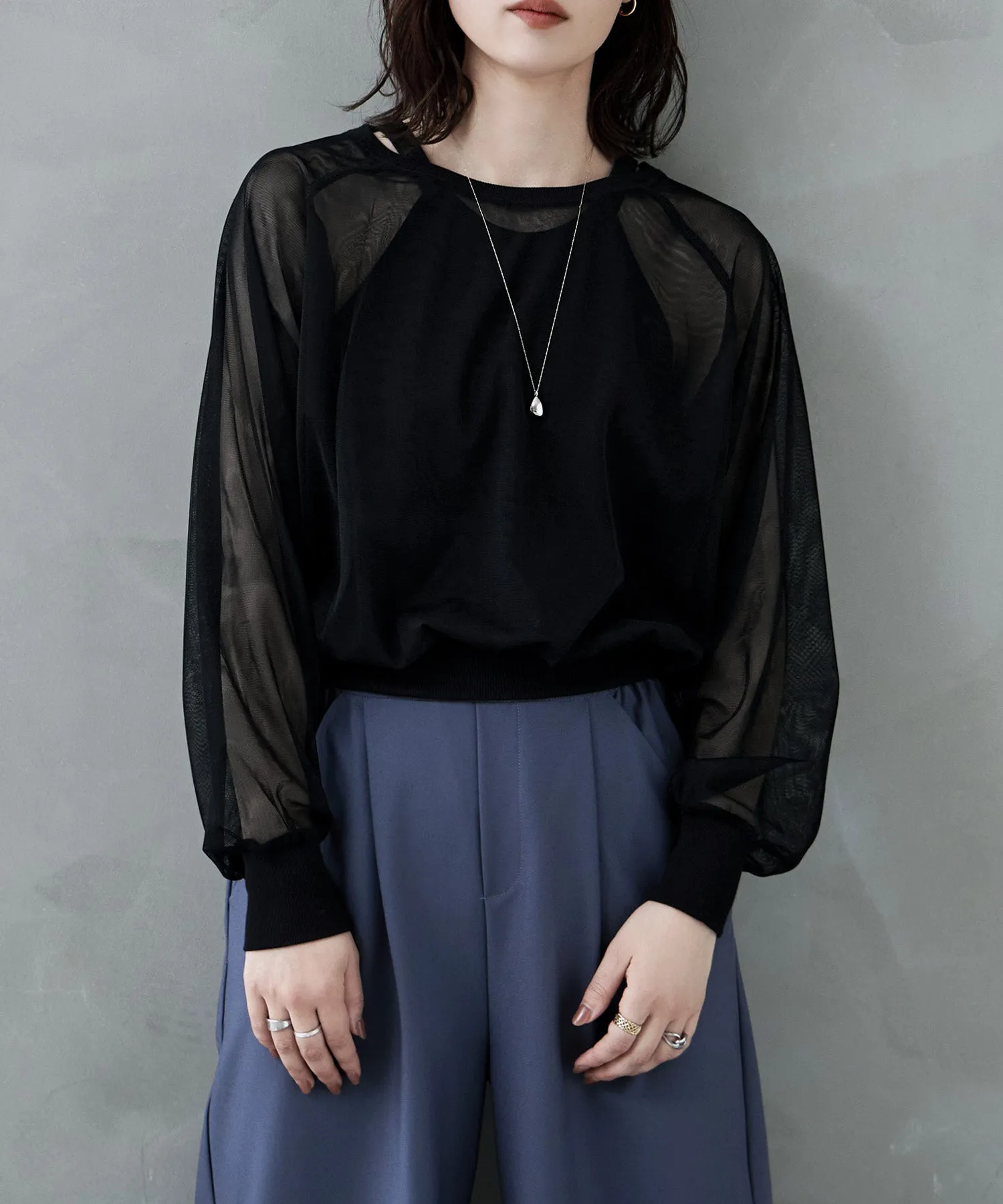 Tulle raglan sleeve tops