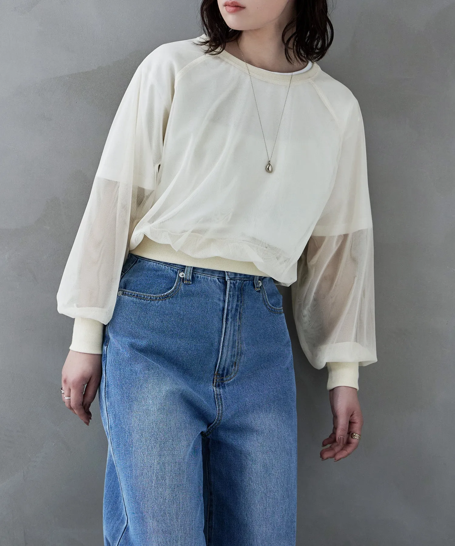 Tulle raglan sleeve tops