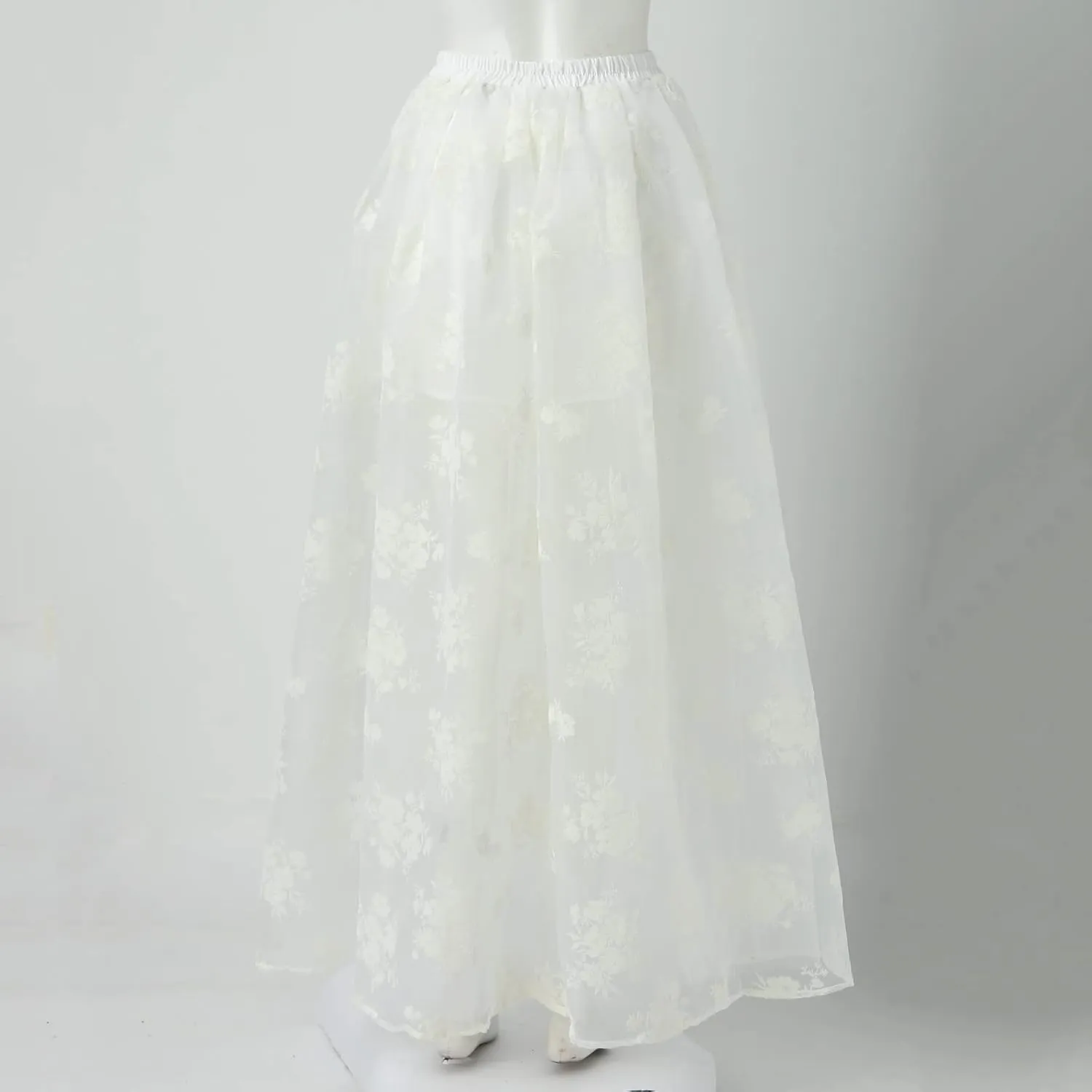 Tulle Skirts for Women Double-Layered Tutu Elastic Waist Floral Print Mesh High Low Asymmetrical A-Line Midi Skirt