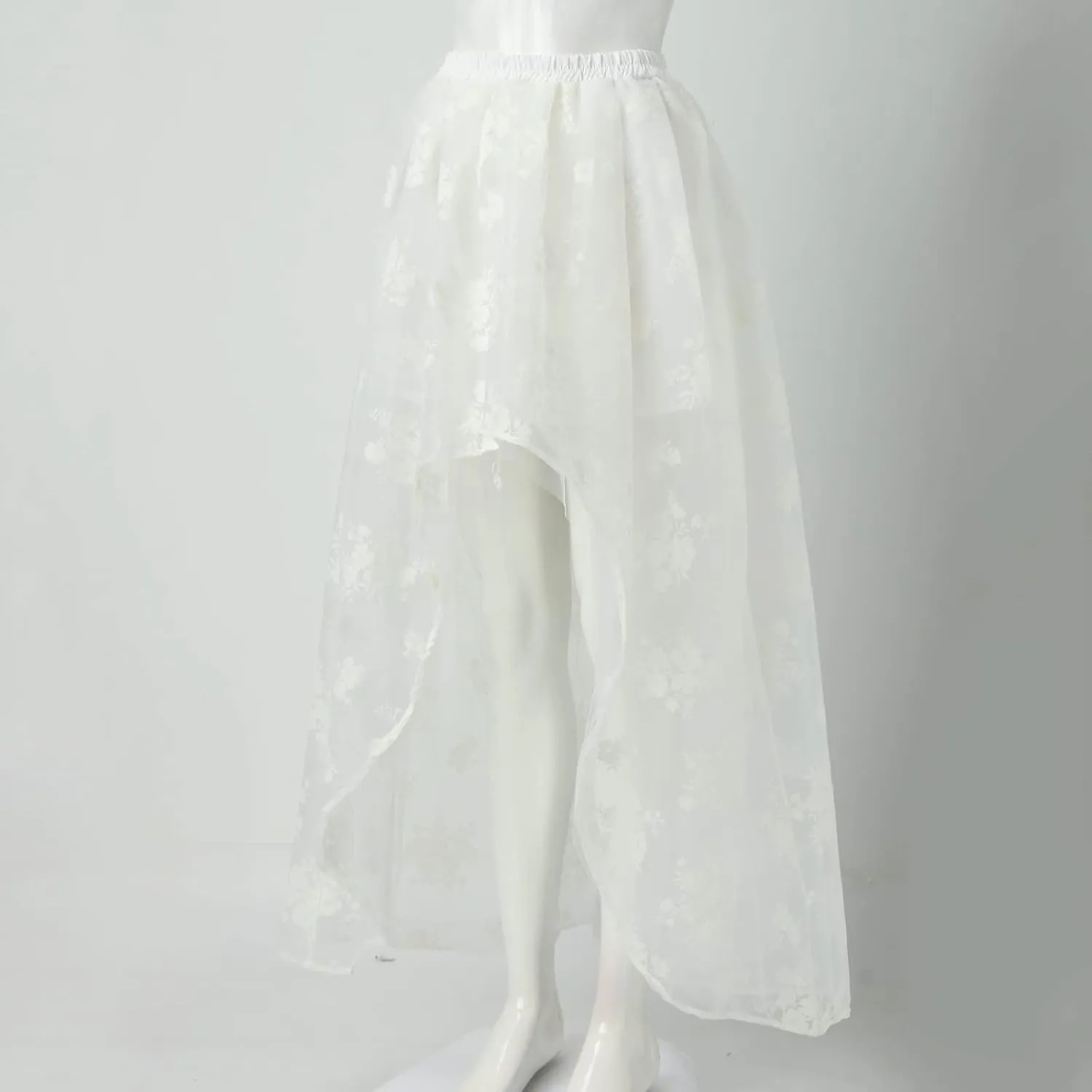 Tulle Skirts for Women Double-Layered Tutu Elastic Waist Floral Print Mesh High Low Asymmetrical A-Line Midi Skirt