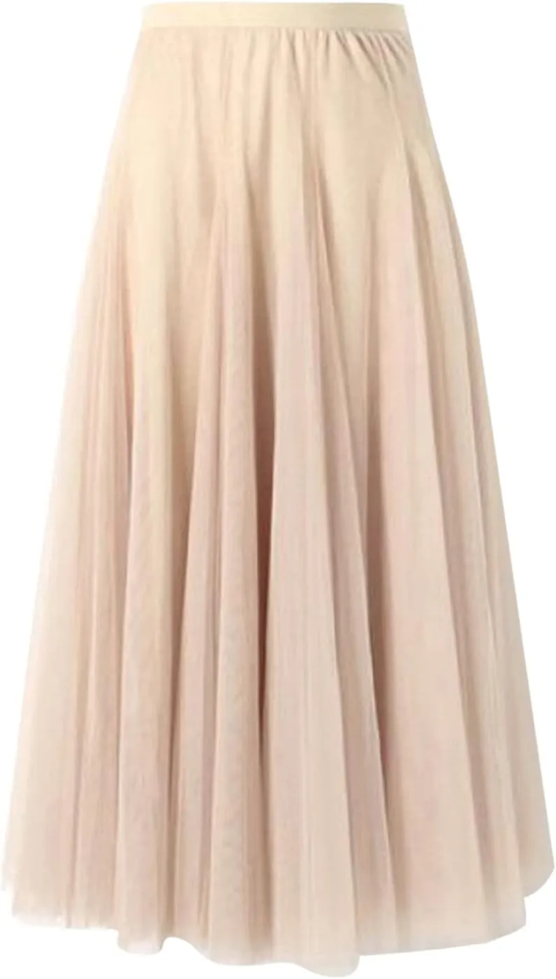 Tutu Tulle Skirt for Women Layered Mesh Ballet Prom Party A-Line Maxi Skirt Elastic High Waist Flowy Long Skirts