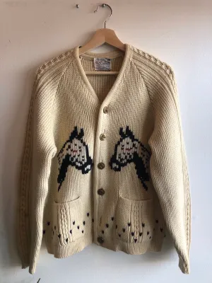 Vintage 1970s Horse-Themed Cardigan Sweater