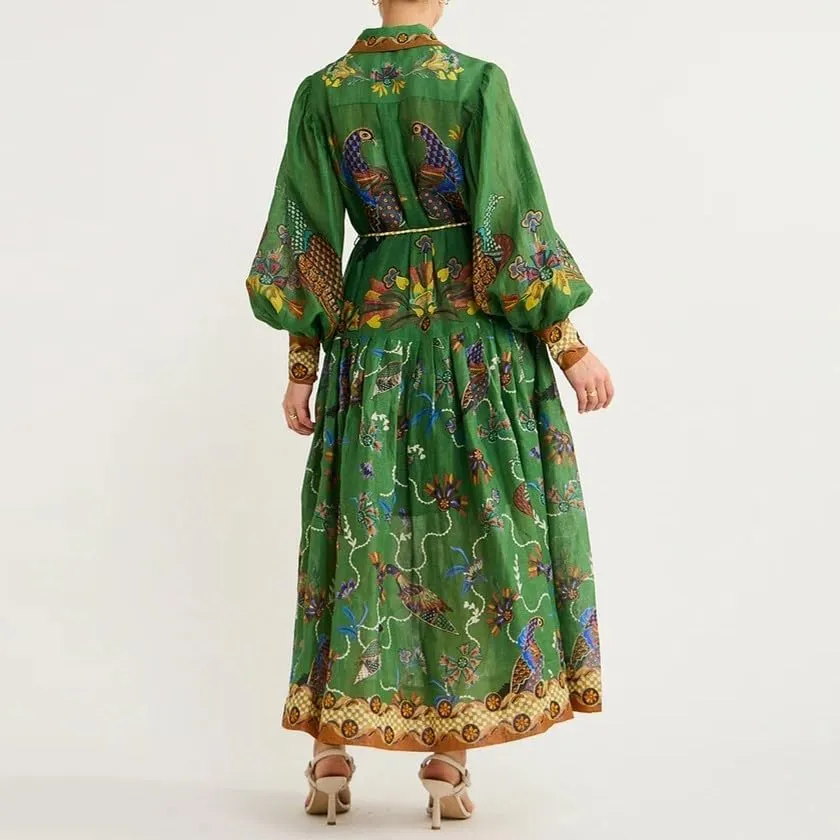 Women Cute Print Maxi Dress Loose Long Sleeve Boho Flowy Graffiti Long Aline Wedding Guest Dress
