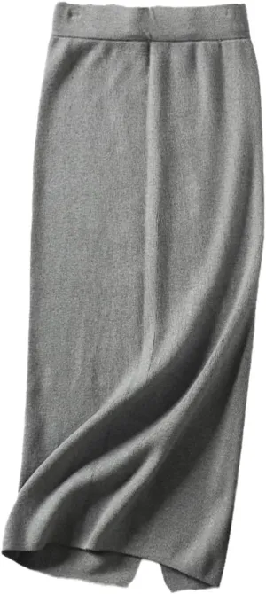 Women Pencil Midi Knitted Skirt High Waist Sweater Skirts Winter Long Warm Knitting Skirts Split Bottoms