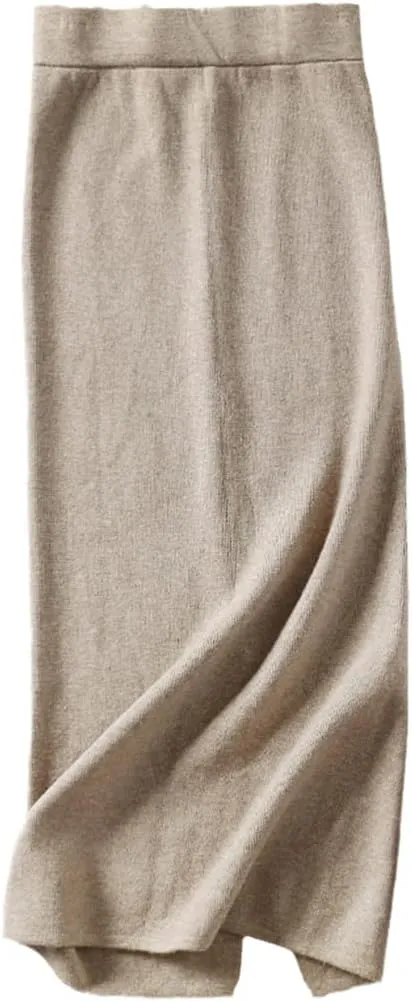 Women Pencil Midi Knitted Skirt High Waist Sweater Skirts Winter Long Warm Knitting Skirts Split Bottoms