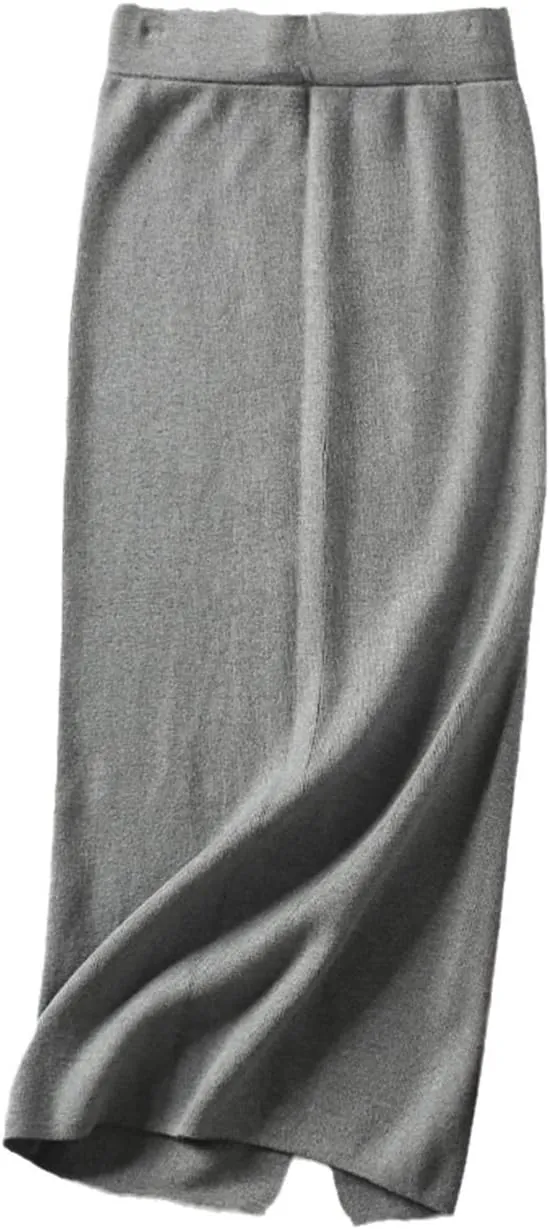 Women Pencil Midi Knitted Skirt High Waist Sweater Skirts Winter Long Warm Knitting Skirts Split Bottoms