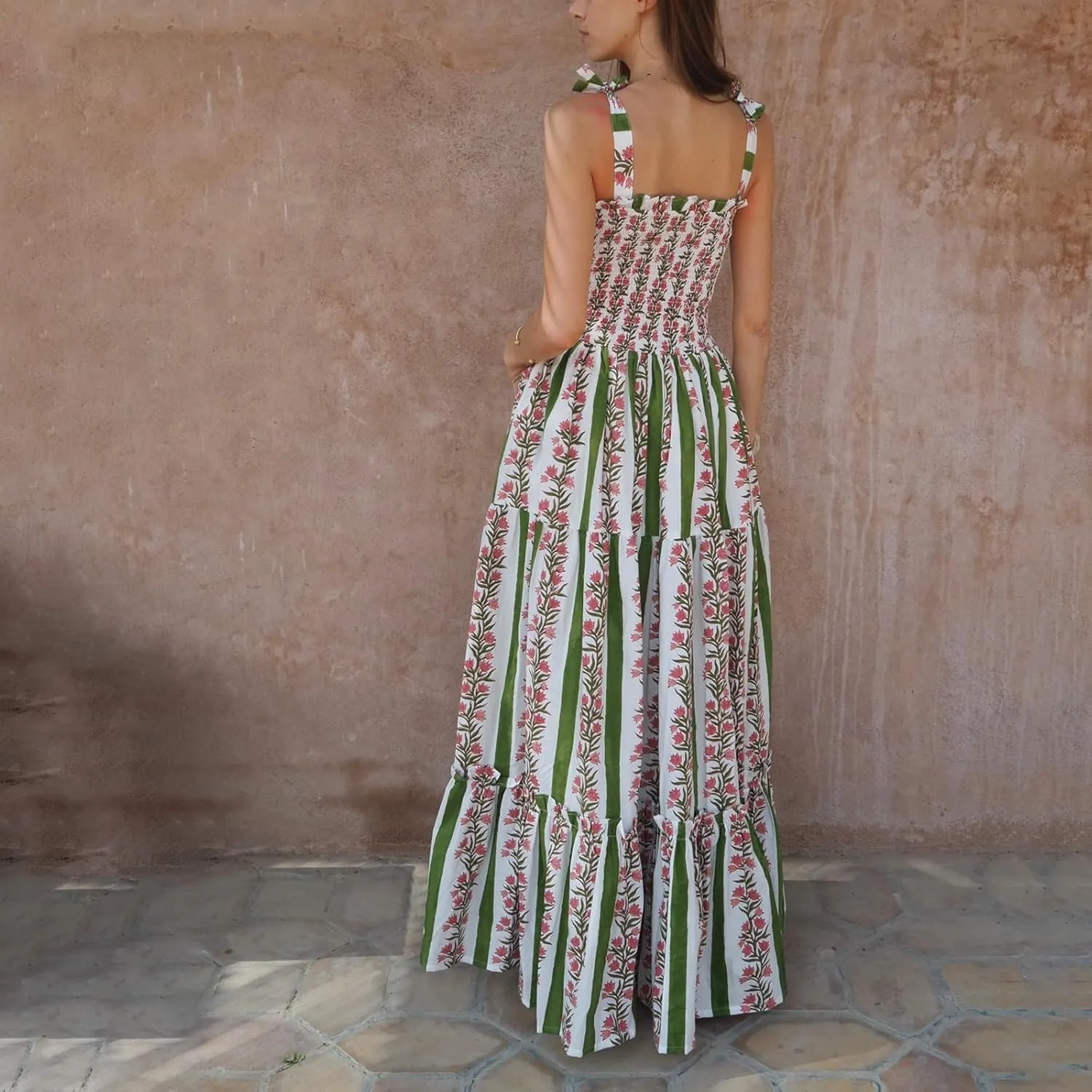 Women Sleeveless Dress Casual Summer Floral Print Tie up Strap A-Line Party Dress Vacation Beach Flowy Sundresses
