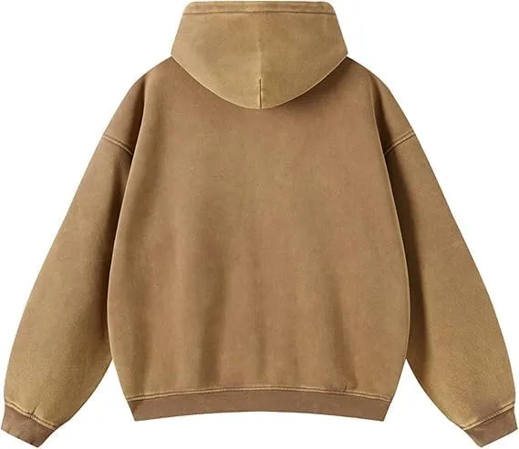 Womens and Mens Zip Up Hoodies Long Sleeve Fall Oversized Sweatshirts Acid Wash Y2K Jacket with Pockets