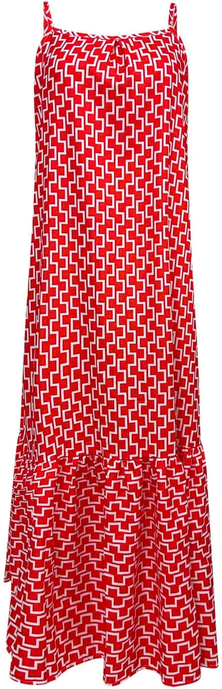 Womens Boho Strap Dresses Print Loose Maxi Dress Summer Beach Vacation Casual Sundress Ladies Fashion Travel Clothes