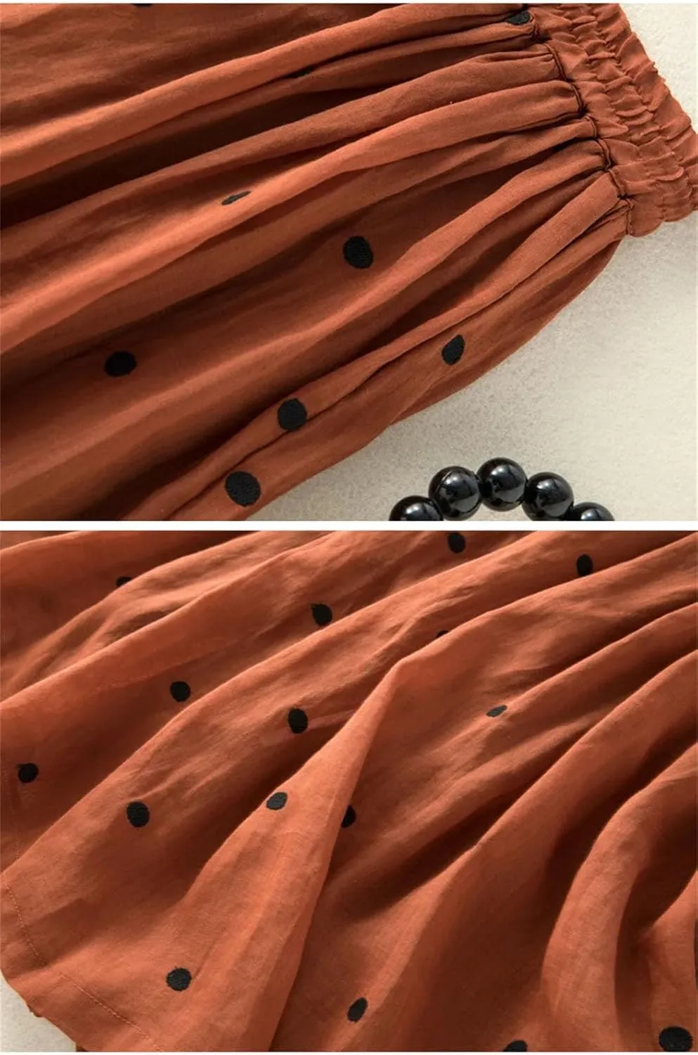 Women's Chiffon Retro Elastic Waist Cotton and Linen Skirt 2025 Summer Polka Dot Print Vintage Midi Skirt