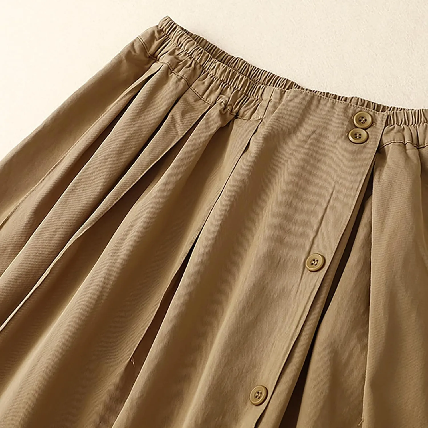 Women's Cotton Linen Elastic High Waisted Button Down Skirt Casual Loose Comfy A-Line Pleated Flowy Midi Long Skirts
