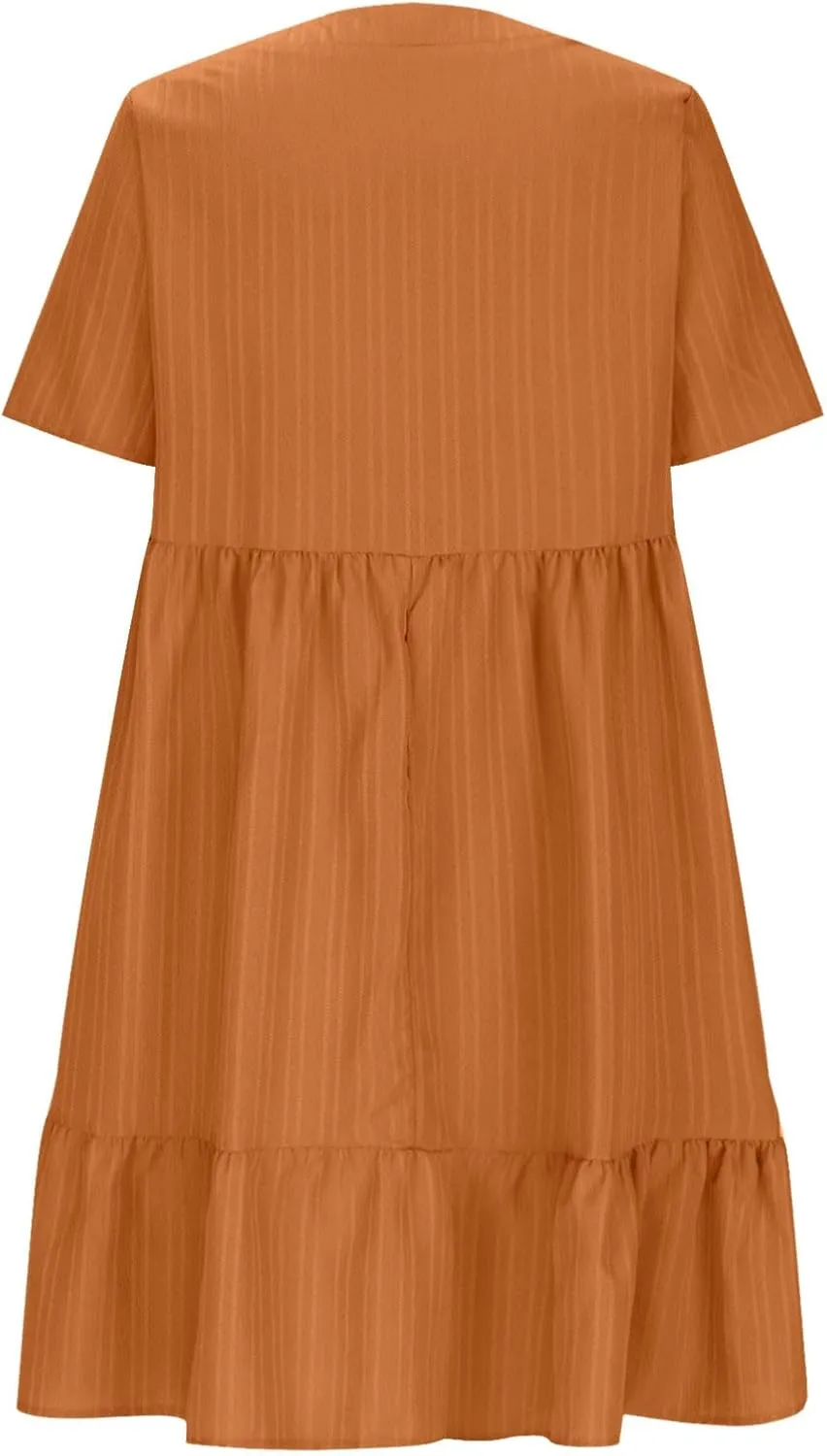 Womens Dresses Summer Plus Size Short Sleeve V Neck Casual Flowy Tshirt Dress Beach Travel Vacation Mini Sundress
