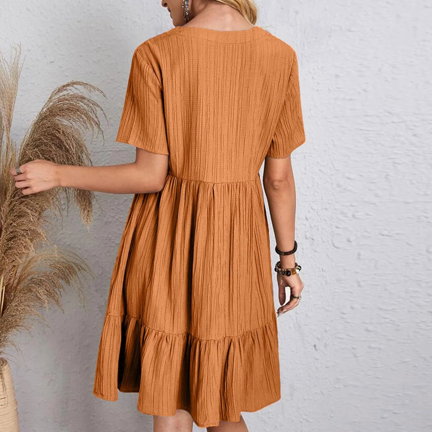 Womens Dresses Summer Plus Size Short Sleeve V Neck Casual Flowy Tshirt Dress Beach Travel Vacation Mini Sundress
