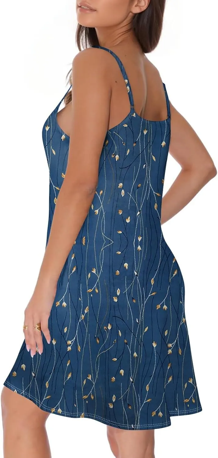 Womens Easter Dress Summer Beach Vacation Halter Dresses Button Down A Line Midi Dress Casual Spaghetti Strap