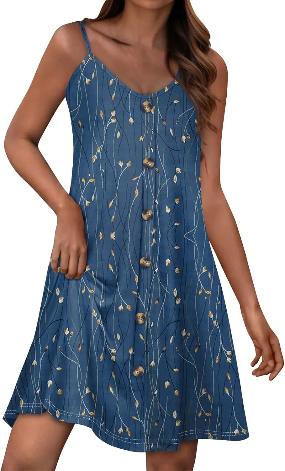 Womens Easter Dress Summer Beach Vacation Halter Dresses Button Down A Line Midi Dress Casual Spaghetti Strap