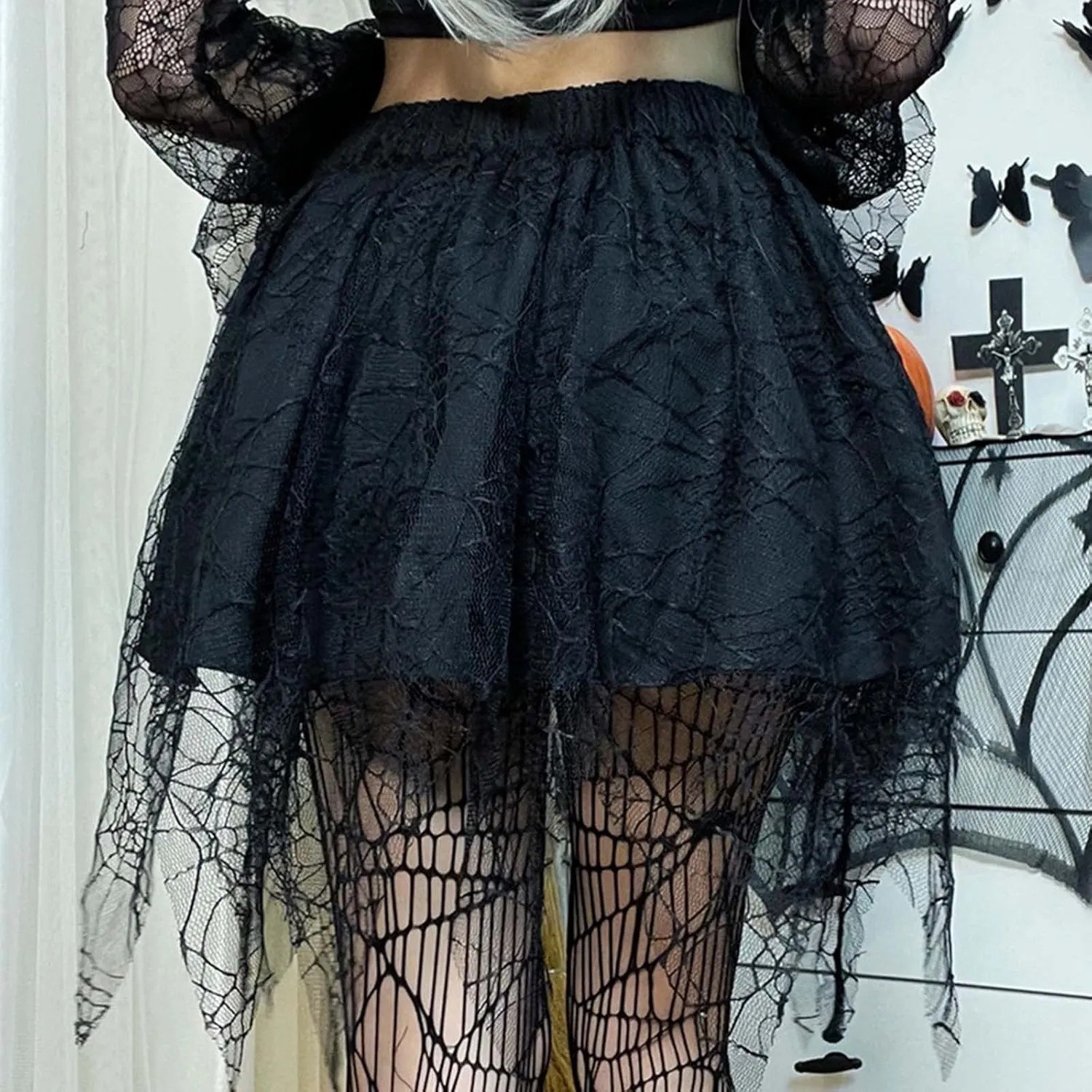 Women's Gothic Punk Fringed Miniskirt Skirt Skirt Jean Skirt Size 2t