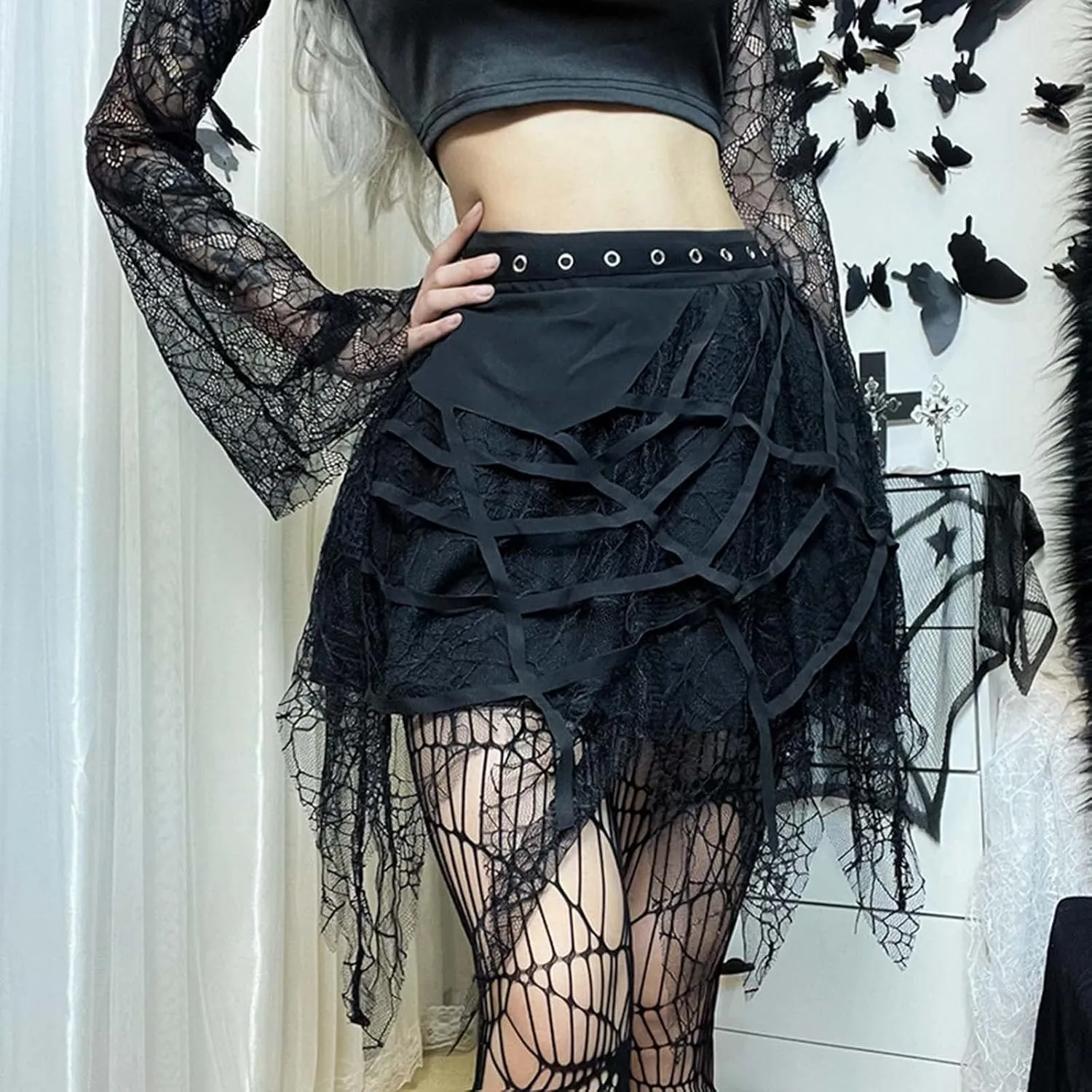 Women's Gothic Punk Fringed Miniskirt Skirt Skirt Jean Skirt Size 2t