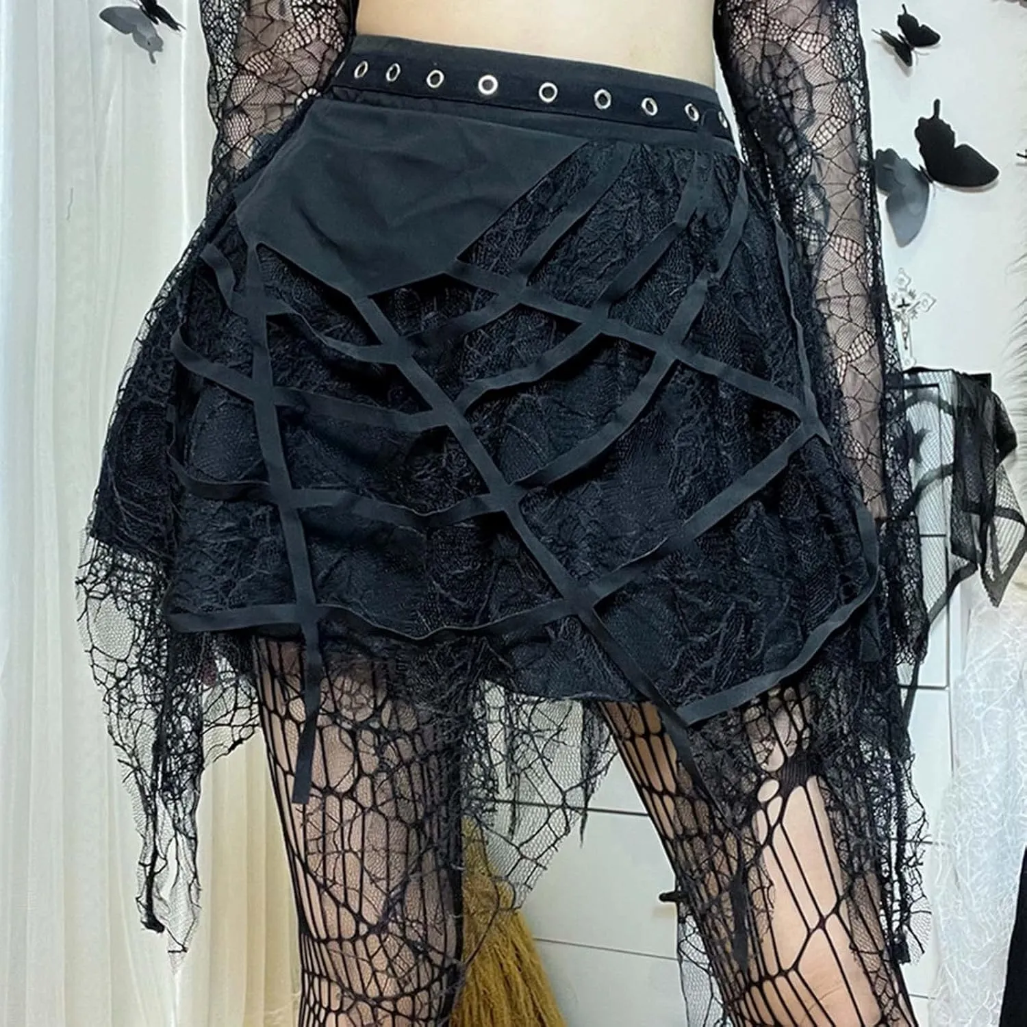 Women's Gothic Punk Fringed Miniskirt Skirt Skirt Jean Skirt Size 2t