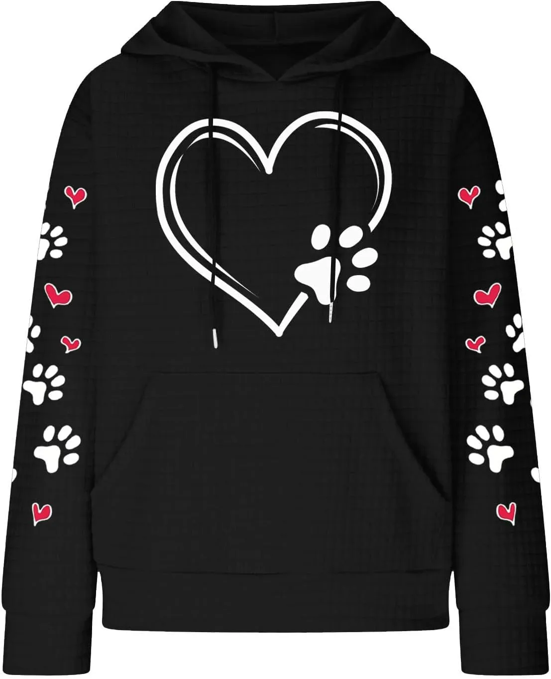 Womens Hoodie Long Sleeve Waffle Knit Drawstring Cute Pattern Heart Dogs Paw Print Graphic Hoodies with Pockets
