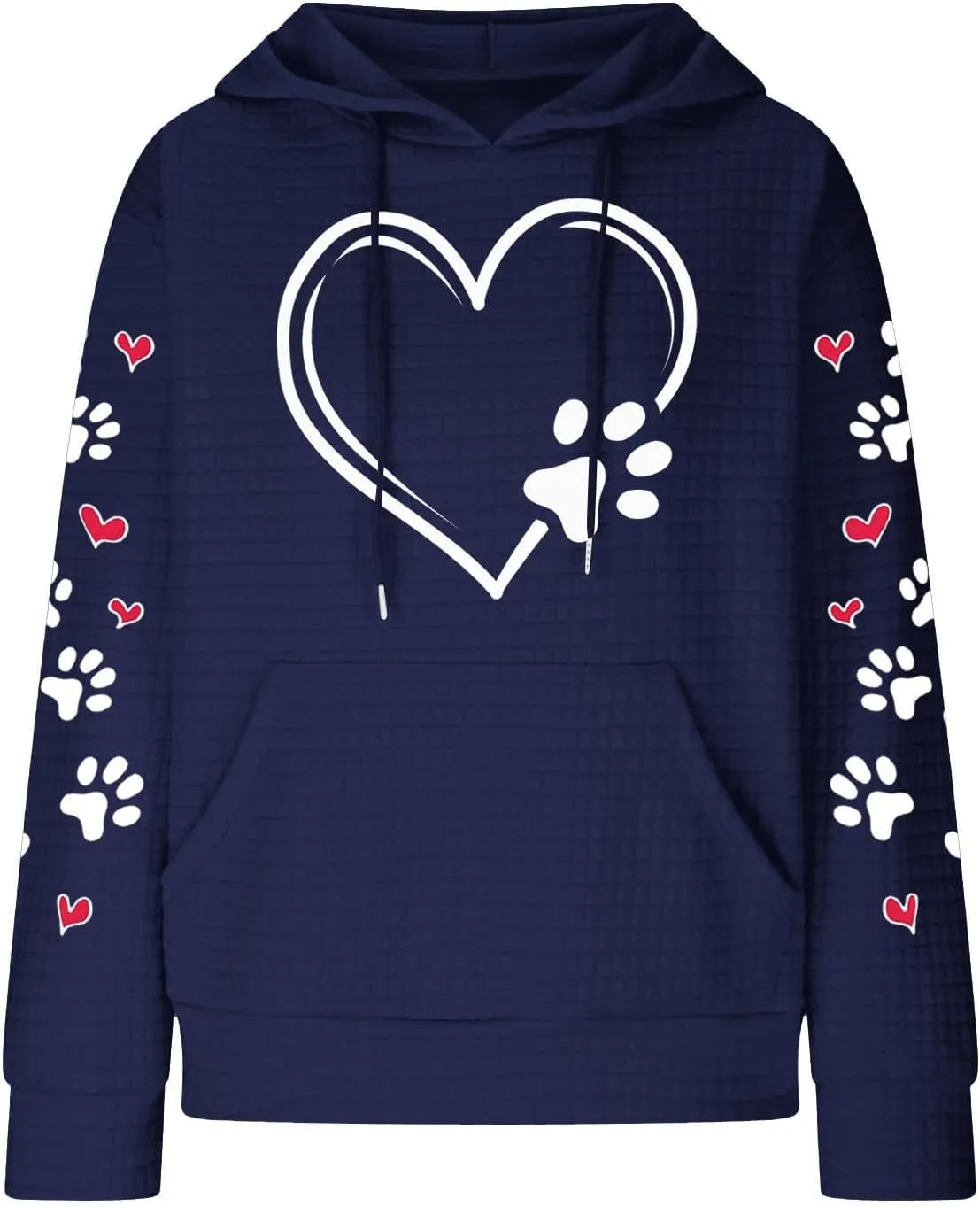 Womens Hoodie Long Sleeve Waffle Knit Drawstring Cute Pattern Heart Dogs Paw Print Graphic Hoodies with Pockets