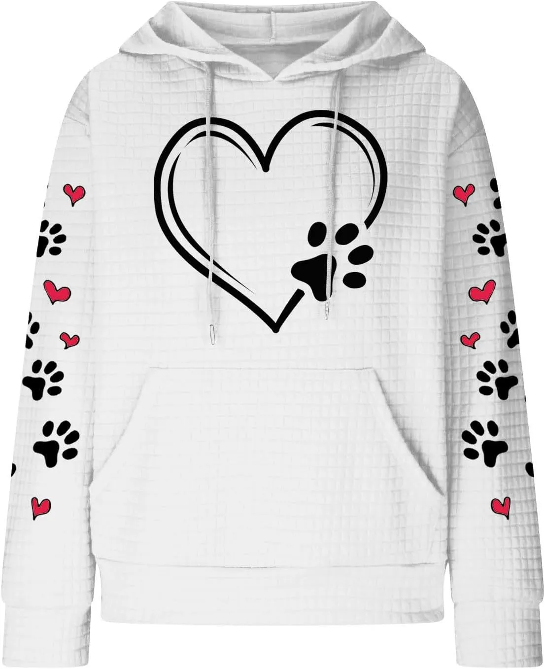Womens Hoodie Long Sleeve Waffle Knit Drawstring Cute Pattern Heart Dogs Paw Print Graphic Hoodies with Pockets