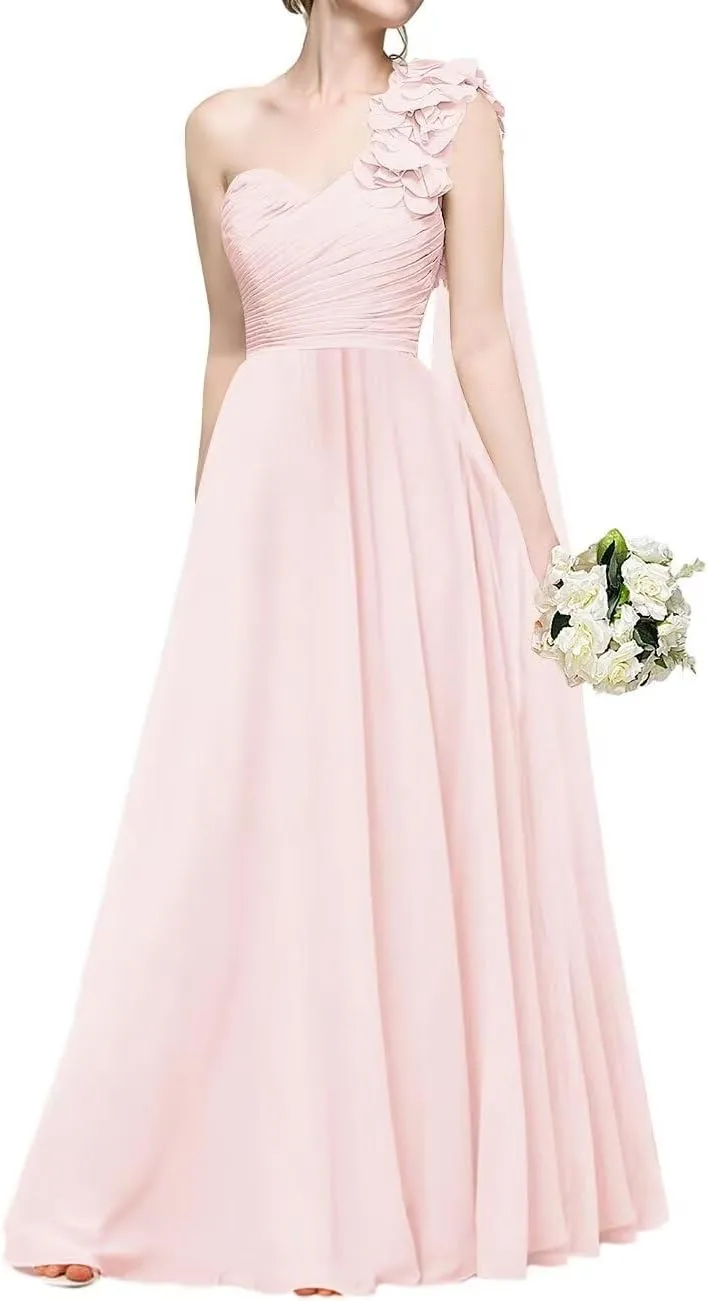 Women's One Shoulder Bridesmaid Dresses Long Chiffon Bridesmaid Dresses Flower Sleeves with Cape