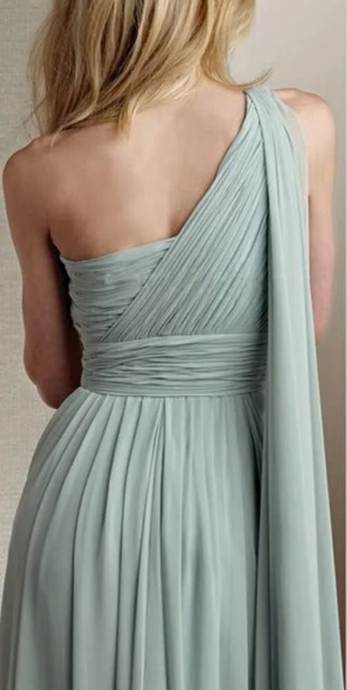 Women's One Shoulder Prom Dresses with Pockets Long Pleated Chiffon Formal Evening Gowns with Slit VT037