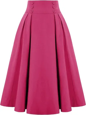 Women's Pleated A-Lined Skirts 2024 Summer Fashion High Waisted Midi Skirt Flowy Swing Going Out Work Skirt