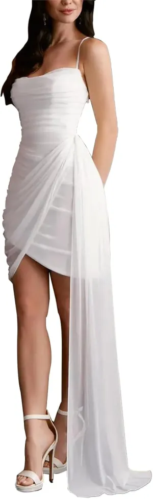 Women's Spaghetti Straps Short Wedding Dress for Bride Sexy Bridal Gown Above Knee Mini Bridal Shower Dresses