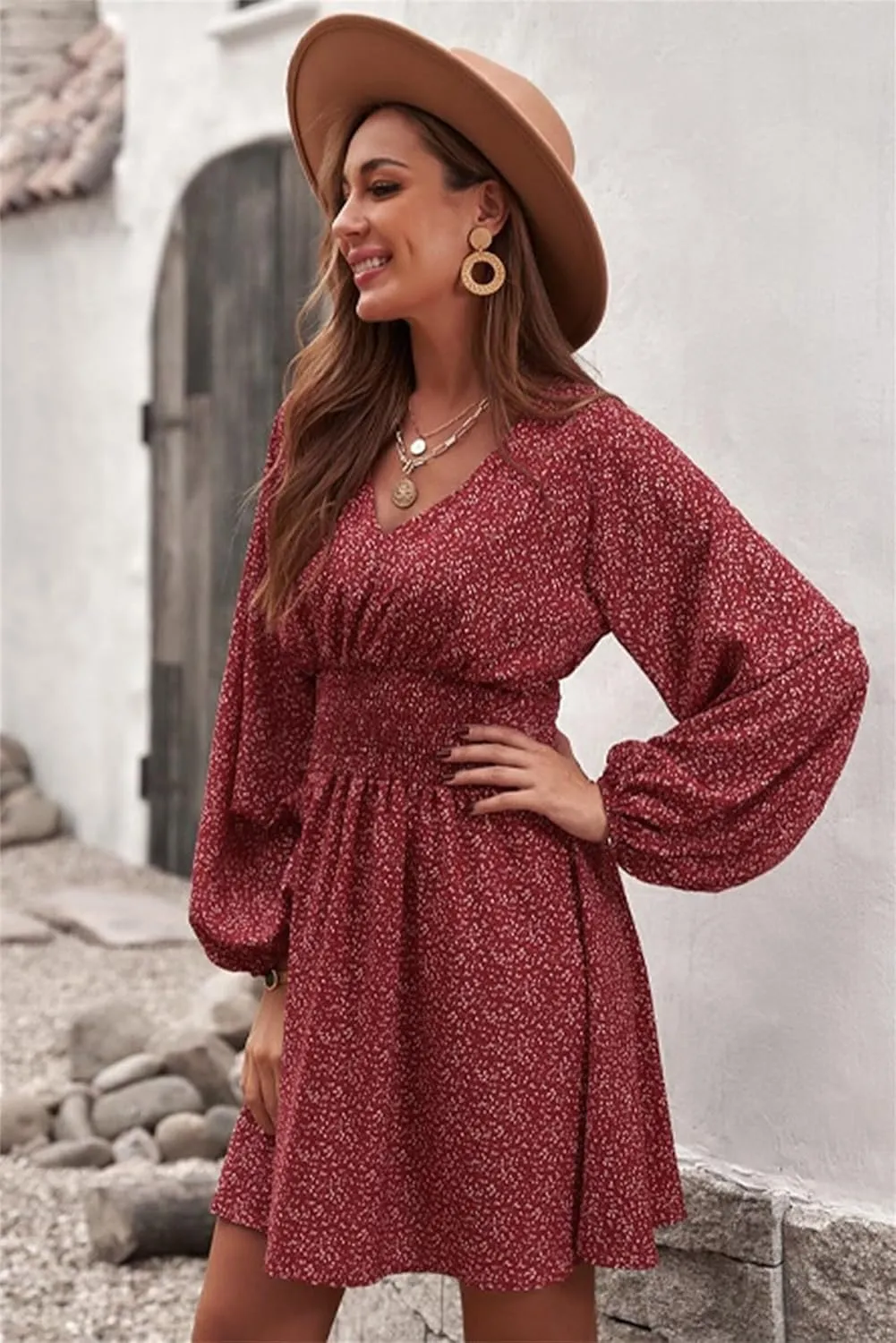 Womens Summer Spring Dresses Casual Boho Sundress Floral Print Tie Front Dress Tunic Ruffle Loose Beach Mini Dresses