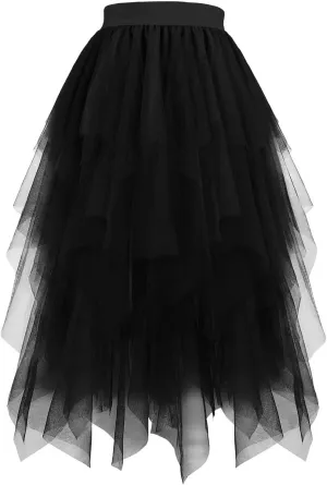 Womens Tulle Skirt A Line Tutu Maxi Skirt High Waisted Fairy Skirts Flowy Bubble Skirt Layered Tiered Midi Skirts