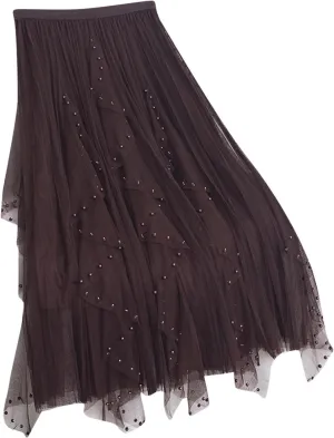 Women's Tulle Skirt Layered Pleated Mesh Tutu Skirt High Elastic Waist Midi Skirt Party Prom Mesh Flowy Ankle Skirt